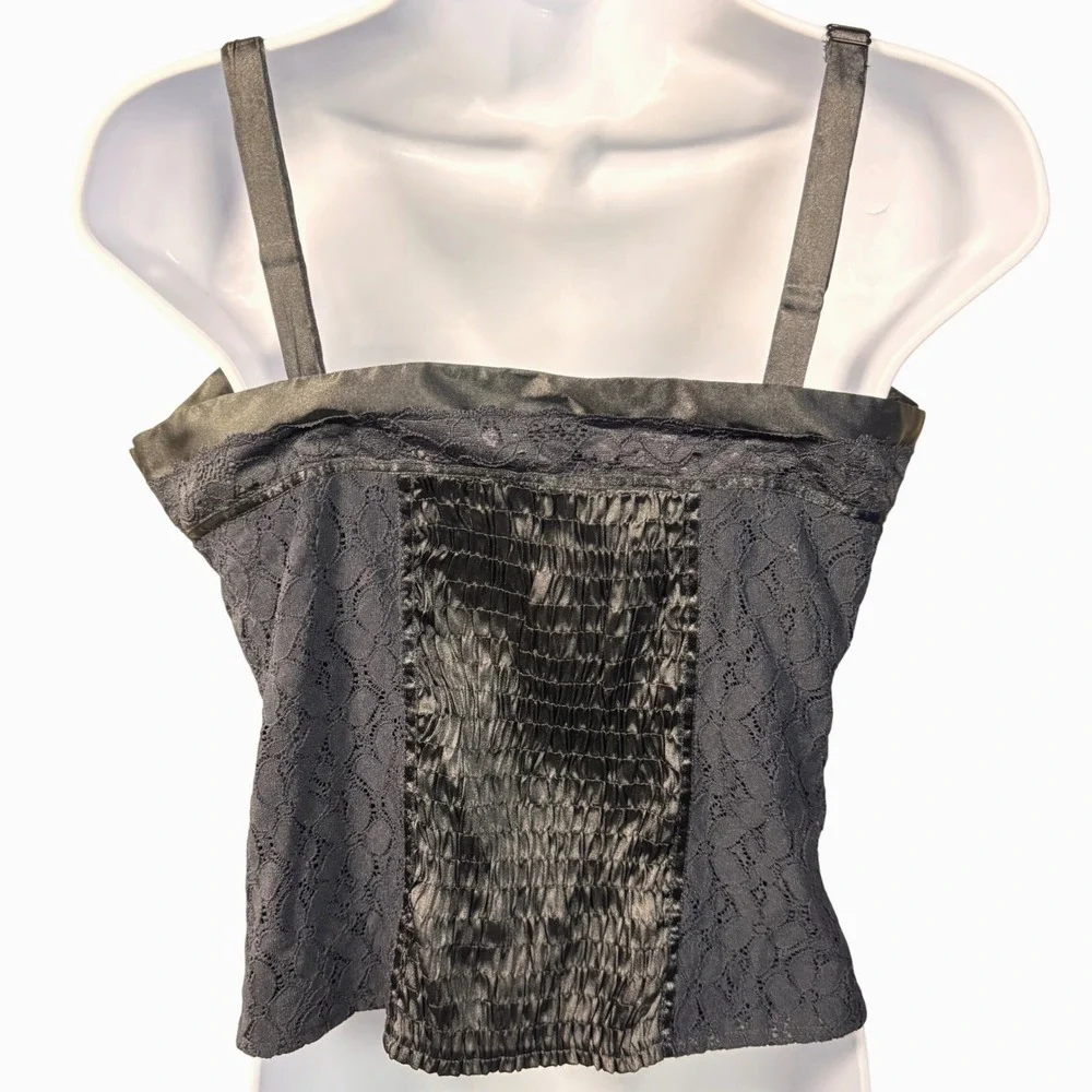 Black Lace Corset Style Top Bustier M Whimsigoth Dark Fairy Witch Goth - Picture 2 of 8